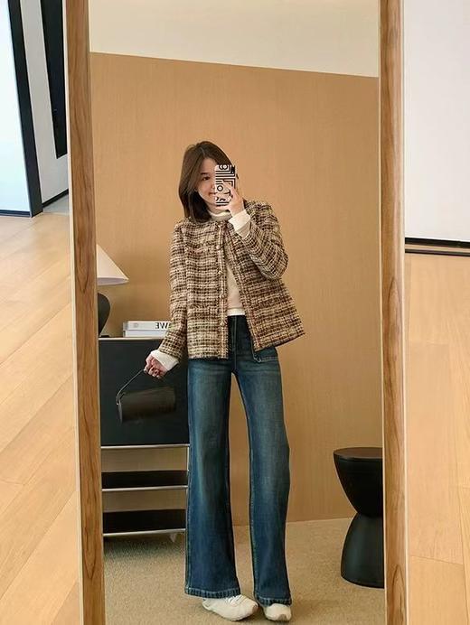 D102070秋冬新款复古设计感四面弹口袋高腰显瘦微喇牛仔裤 商品图1