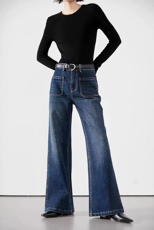 D102070秋冬新款复古设计感四面弹口袋高腰显瘦微喇牛仔裤 商品图10