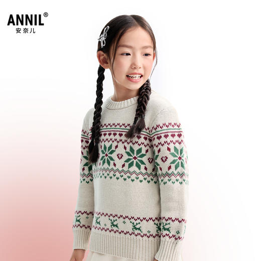 女童圆领长袖针织衫冬季新款安奈儿童装EG544639 商品图1