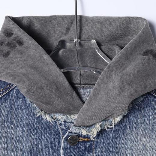 25139SDSA男士秋冬新款痞帅男装潮牌磨白磨破纽扣连帽牛仔夹克百搭时尚 商品图1