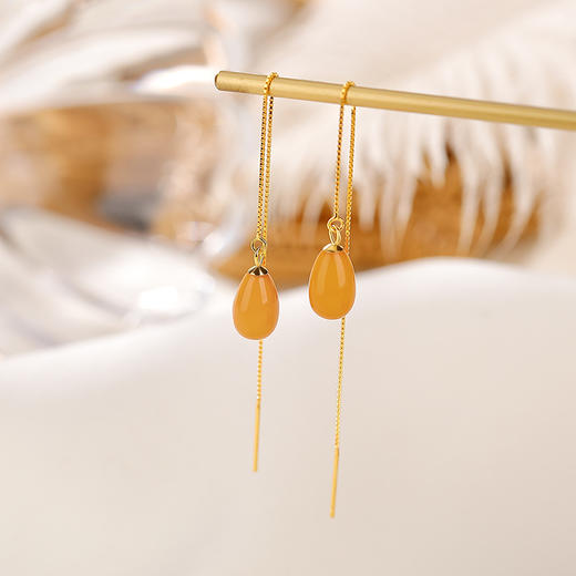 【溯光】S925纯银镀金蜜蜡复古水滴耳线【CW-EX00114】 商品图1