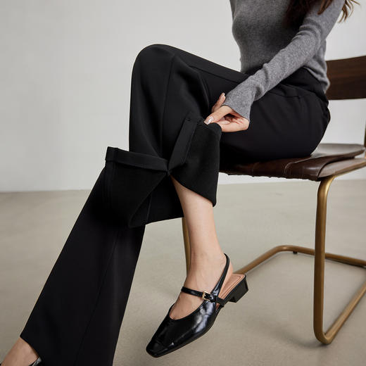 【10/23新品】熙世界通勤职场黑色喇叭裤女2025秋季新款高腰休闲西装裤微喇裤子 商品图3