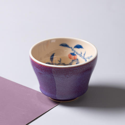 问鼎钧瓷/梦鼎/鹅黄青花/精工款/馥郁杯(柿事如意) 商品图0