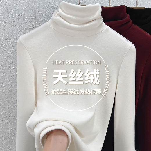 丁摩 高领双面天丝绒打底衫女秋冬加绒加厚内搭磨毛堆堆领上衣5ZF-M642 商品图1