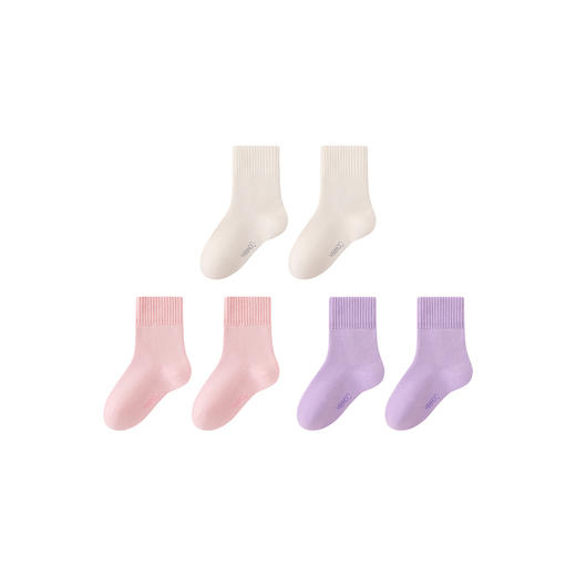 英氏儿童袜子纯色简约地板袜男童女童秋冬隔凉袜子厚袜子中袜3双装 商品图4