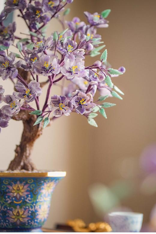 【已售】独角鹿西洋古董 20世纪中国创汇时期出品宝相花纹景泰蓝盆装饰「碧桃花开」珍宝像生盆景一对 商品图3