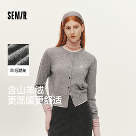 森马针织开衫女短款假两件圆领显瘦2025冬新款刺绣含羊毛毛衫气质