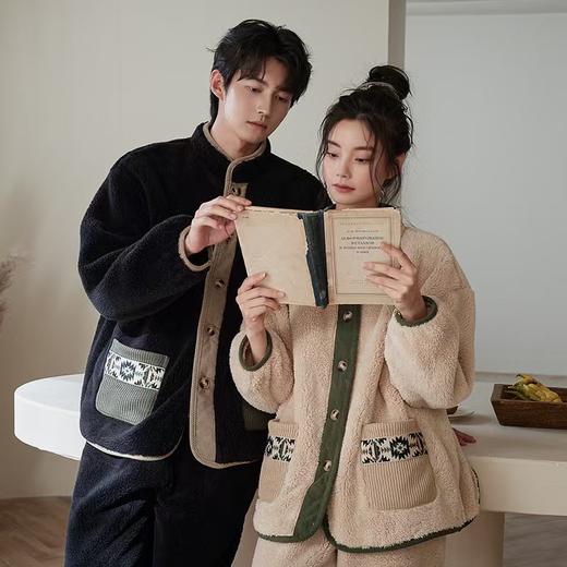 【升温家居服】2025冬季情侣睡衣珊瑚绒加绒加厚休闲可外穿保暖法兰绒男家居服套装 商品图3