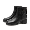 西遇粗跟短靴女新款秋冬高跟鞋皮带扣法式百搭黑色圆头瘦瘦靴V2257251 商品缩略图4