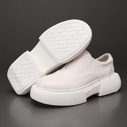 休闲皮鞋男真皮小白鞋百搭板鞋韩版潮流时尚青年一脚蹬增高厚底鞋 商品图1