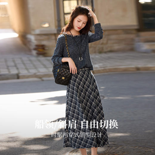 【10/23新品】熙世界氛围感灰色丝巾T恤格纹半身裙套装女秋季松弛感穿搭一整套 商品图1