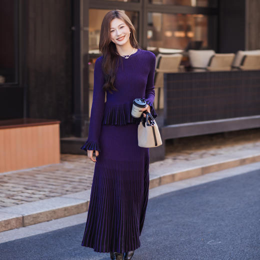 【林栖设计小店】【褶皱套装】【现货】毛织上衣显瘦金葱收腰2025秋冬新款毛衣女1954042+1954043 商品图1