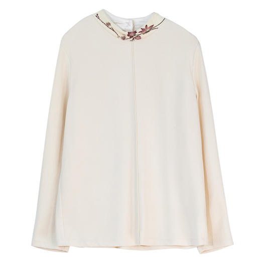 牧衣游原创 棉混纺手工刺绣T恤女冬季新款简约百搭休闲上衣 庭絮 商品图4