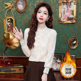 KQL 323H958木耳领时尚加厚磨毛蕾丝上衣