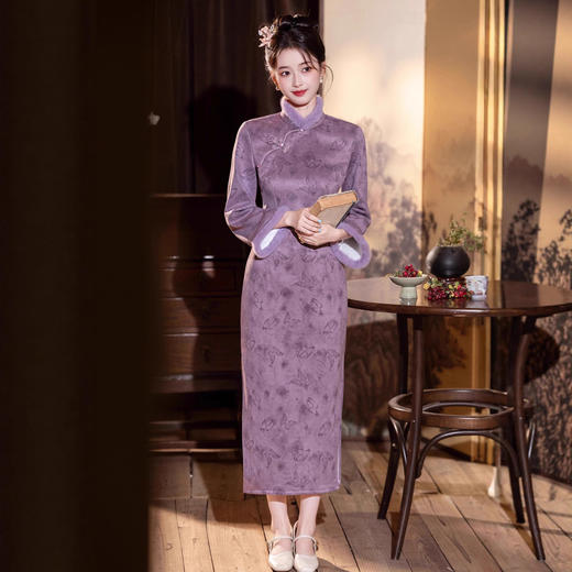 MYJ  蝴蝶印花新款中式旗袍加厚保暖国风连衣裙 商品图0