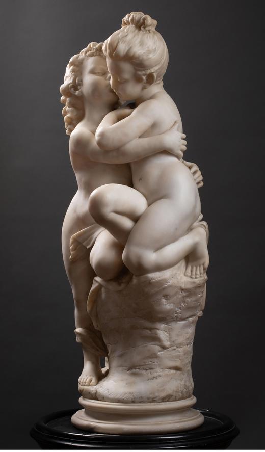 独角鹿西洋古董 19世纪法国雕塑名家AUG MOREAU签名出品大理石人物雕塑《幼年丘比特与普赛克》 商品图1