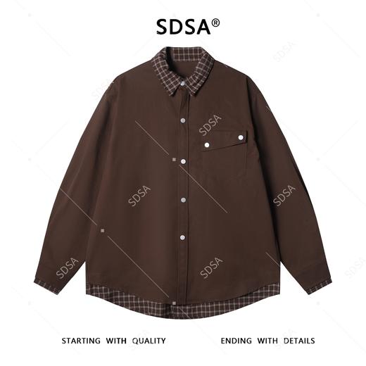 26178SDSA男士秋冬新款痞帅男装高街拼接格子翻领假两件衬衫百搭时尚 商品图0