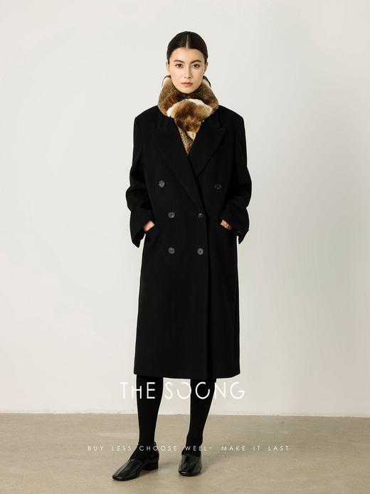 THESOONG|‘十年廓形‘高支羊绒顺毛呢黑色双排扣大衣外套女HBDY7281 商品图3