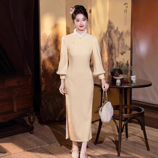 MYJ  加绒旗袍针织提花高级感保暖日常 商品图3