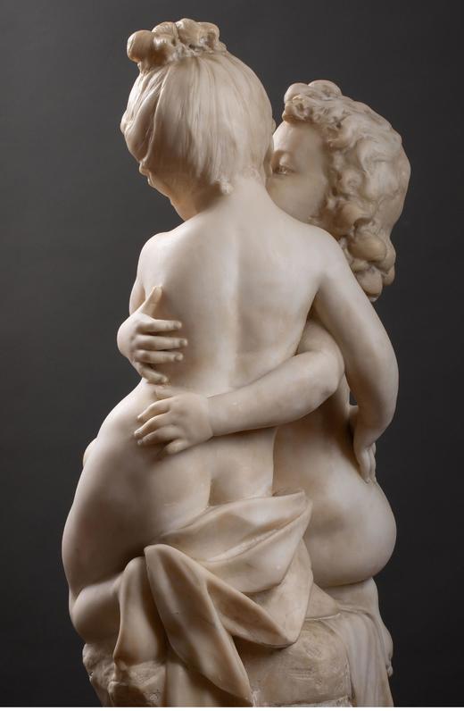 独角鹿西洋古董 19世纪法国雕塑名家AUG MOREAU签名出品大理石人物雕塑《幼年丘比特与普赛克》 商品图6