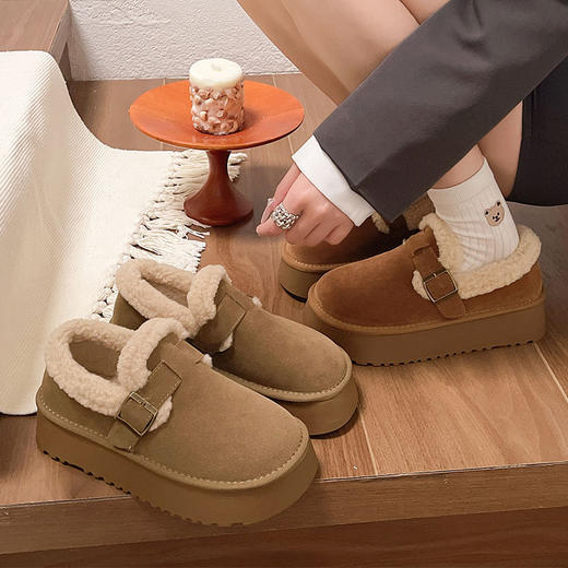 【防风御寒❗️复古厚底雪地靴】周全防护轻松踏雨雪，细腻手感，触之难忘，纹路清晰，平稳出行，2025年冬季新款复古厚底加绒加厚保暖博肯棉鞋QQ 商品图1