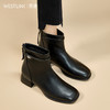 西遇黑色短靴女2025新款秋冬洋气百搭配裙子圆头马丁靴粗跟瘦瘦靴V2257252 商品缩略图0