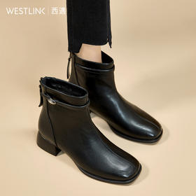 西遇黑色短靴女2025新款秋冬洋气百搭配裙子圆头马丁靴粗跟瘦瘦靴V2257252