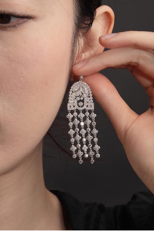 独角鹿西洋古董 20世纪美国珠宝品牌出品装饰艺术风格铂金镶嵌钻石枝形吊灯造型耳环 商品图1