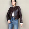 丁摩 绵羊皮真皮皮衣女短款高级感圆领上衣2586 商品缩略图1