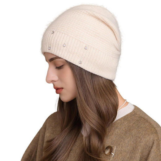 雀说 兔毛绒堆堆帽针织帽女轻奢套头毛线帽M3910 商品图4