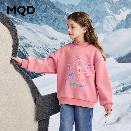 【MQD】女大童冬季学院风潮酷休闲卡通甜美加绒半高领卫衣 商品图1