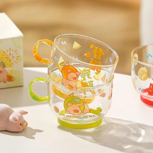 4楼Eubelle欧蓓 川岛屋&lulu猪联名 可爱玻璃杯380ml 果汁牛奶杯早餐杯 活动价：32.8元 商品图0
