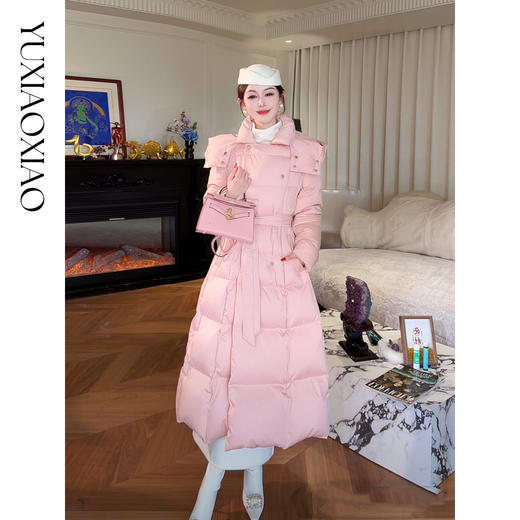 余潇潇【极地方舟】含桑蚕丝三防石墨烯发热连帽长款90白鹅绒羽绒服 商品图4