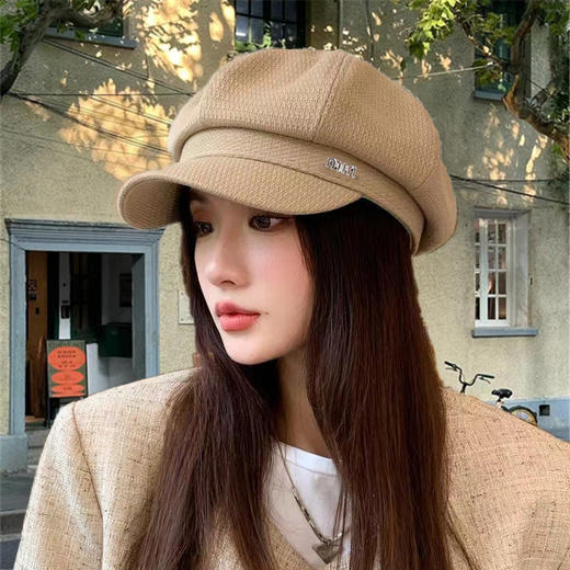 网红同款秋冬季美拉德复古画家帽子显脸小八角帽子女纯色贝雷帽女 商品图6