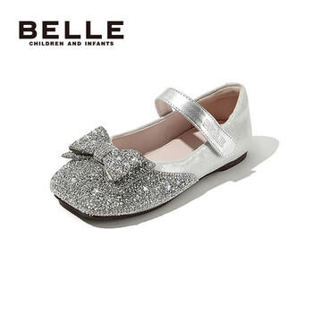 百丽童鞋女童皮鞋公主鞋小女孩水晶鞋春秋单鞋表演鞋 银色28码 商品图4