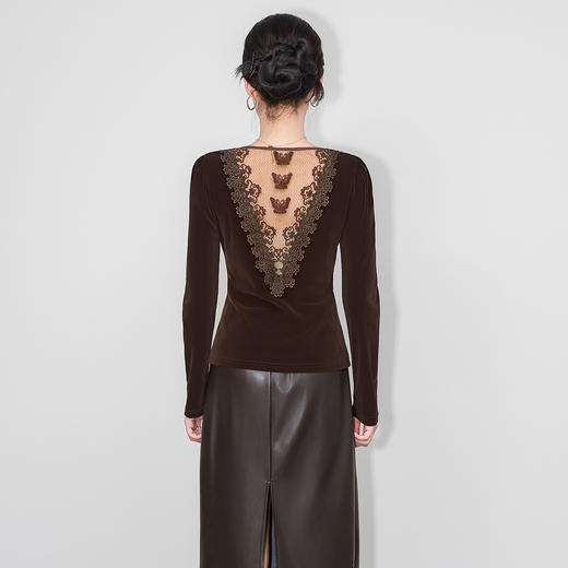 「高货wl」全新升级【铂金会员220/天猫299/差价79】(45536)洛诗琳手工钉珠丝绒打底衫2025秋冬后背蕾丝刺绣拼接上衣 商品图2