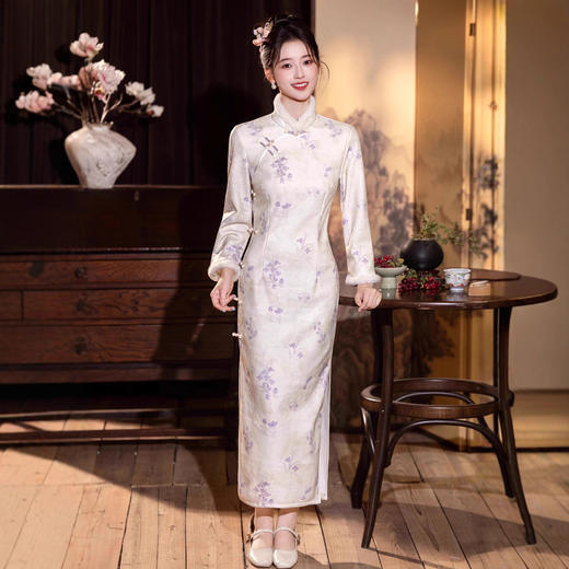 MYJ 【月下兮】绝美新中式旗袍加厚修身显瘦复古收腰日常素雅 商品图1