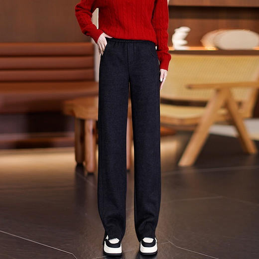 MYX毛呢加厚直筒裤女松紧腰休闲长裤2025年冬款窄版修身显瘦阔腿裤 商品图1