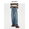 SELFWHO纯棉复古扎花洗水纹牛仔裤女2024秋冬新款宽松显瘦阔腿裤 商品缩略图0