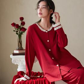 【围绕幸福】2025秋冬睡衣长袖纯棉大红色本命年结婚喜庆小香风圆领家居服