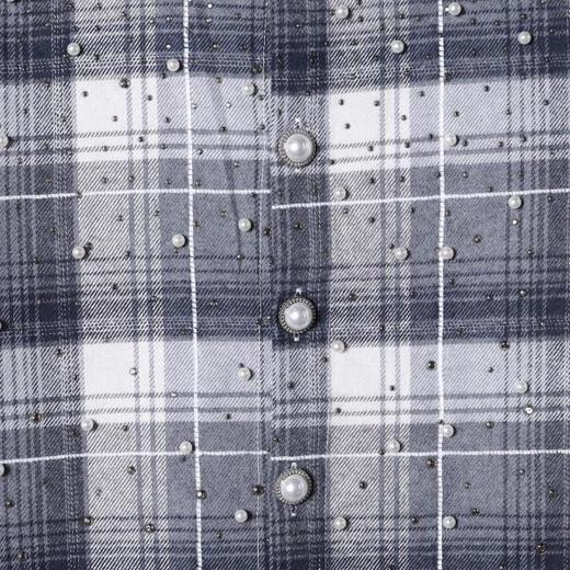 SDSA秋冬新款痞帅男装撞色烫钻珠子长袖衬衫百搭宽松格纹时尚上衣 商品图3