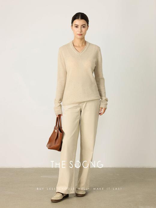 THESOONG| 秋冬100%羊绒26支卷边V领保暖长袖套头毛衣女HWMY7918 商品图4