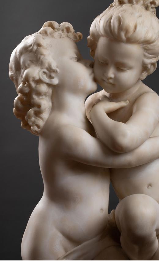 独角鹿西洋古董 19世纪法国雕塑名家AUG MOREAU签名出品大理石人物雕塑《幼年丘比特与普赛克》 商品图3