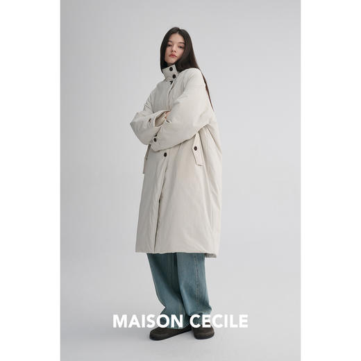MAISON CECILE 秋冬温暖包裹感廓形百搭可立领长款纽扣棉服 商品图3