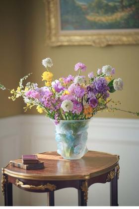 独角鹿西洋古董 1930年法国水晶工坊莱俪LALIQUE设计出品「MURES 黑莓」主题蓝色欧泊水晶花瓶