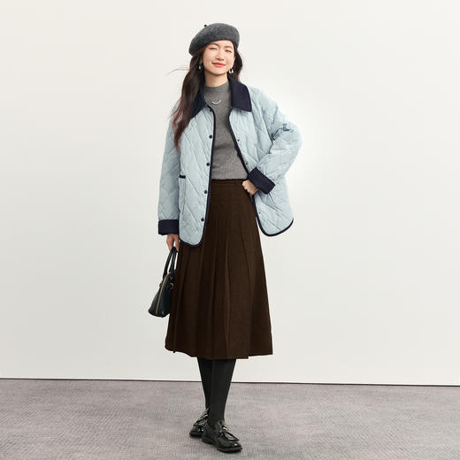 【10/23新品】熙世界灰色绒感毛呢半身裙女2025秋冬新款通勤百搭显瘦a字百褶裙 商品图3