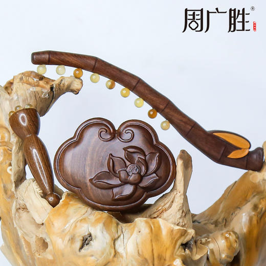 周广胜天然南美酸枝镶齿雅竹套装按摩礼盒头皮肩颈脸部经络按摩梳 商品图2