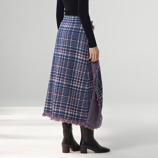 【林栖设计小店】格纹毛织半身裙复古百搭气质宽松2025秋冬新款流苏裙子女1954005 商品图4