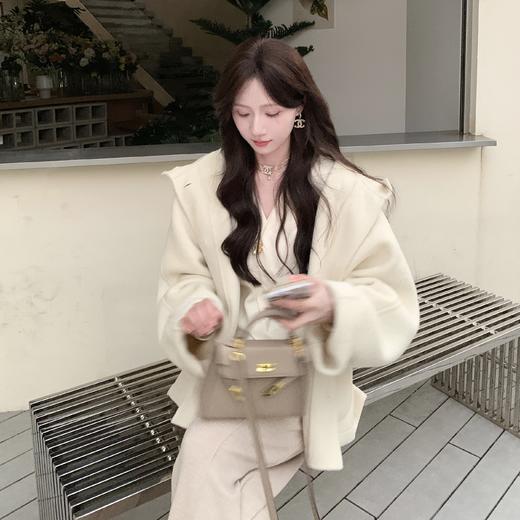 现货 粉色M/L码【冬日恋曲】设计师高定戴帽双面呢秋冬保暖显瘦骆驼绒大衣 商品图6