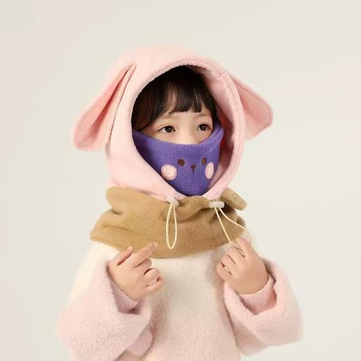 冬季【毛绒儿童帽子围脖一体】加绒加厚男女童帽子 防寒保暖护耳套头帽  商品图8